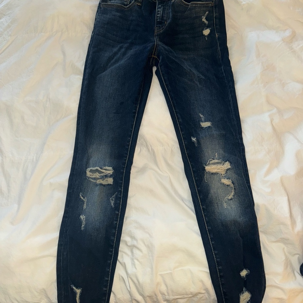 Women's Distressed Dark Blue Jeans
